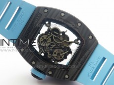 RM055 Carbon Case KVF Best Edition Carbon Bezel Skeleton Dial Blue Crown on blue Rubber Strap MIYOTA8215