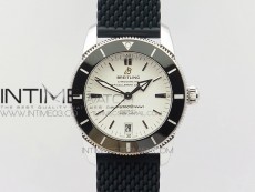 SuperOcean 42mm AB2010 SS 1:1 Best Edition White Dial Black Ceramic Bezel on Black Rubber strap ETA2824