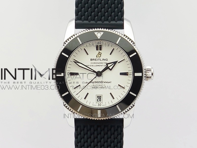 SuperOcean 42mm AB2010 SS GF 1:1 Best Edition White Dial Black Ceramic Bezel on Black Rubber strap A2824