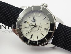 SuperOcean 42mm AB2010 SS 1:1 Best Edition White Dial Black Ceramic Bezel on Black Rubber strap ETA2824