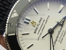 SuperOcean 42mm AB2010 SS 1:1 Best Edition White Dial Black Ceramic Bezel on Black Rubber strap ETA2824