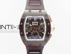 RM011 RG Case Chronograph KVF 1:1 Best Edition Black Ceramic Bezel Skeleton Dial on Black Rubber Strap A7750