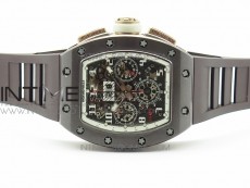 RM011 RG Case Chronograph KVF 1:1 Best Edition Black Ceramic Bezel Skeleton Dial on Black Rubber Strap A7750