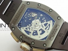RM011 RG Case Chronograph KVF 1:1 Best Edition Black Ceramic Bezel Skeleton Dial on Black Rubber Strap A7750