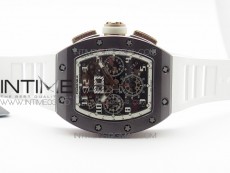 RM011 RG Case Chronograph KVF 1:1 Best Edition Black Ceramic Bezel Skeleton Dial on White Rubber Strap A7750