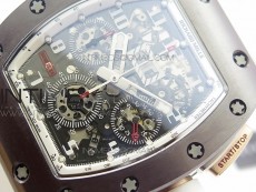 RM011 RG Case Chronograph KVF 1:1 Best Edition Black Ceramic Bezel Skeleton Dial on White Rubber Strap A7750