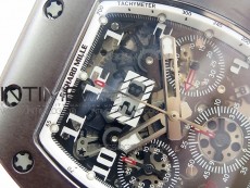 RM011 RG Case Chronograph KVF 1:1 Best Edition Black Ceramic Bezel Skeleton Dial on White Rubber Strap A7750