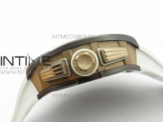 RM011 RG Case Chronograph KVF 1:1 Best Edition Black Ceramic Bezel Skeleton Dial on White Rubber Strap A7750