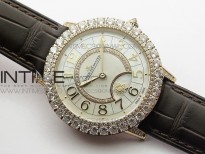 Rendez-Vous Night & Day RG Diamonds Bezel ZF 1:1 Best Edition White MOP Dial on Black Leather Strap A898