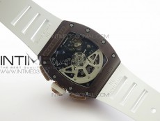 RM011 RG Case Chronograph KVF 1:1 Best Edition Black Ceramic Bezel Skeleton Dial on White Rubber Strap A7750