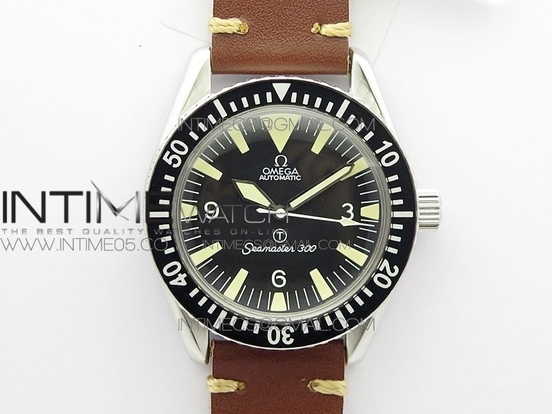 Vintage Seamaster 300 No Date T SS B12 Black Dial On Brown Leather Strap A-2836 (Free Nylon Strap)