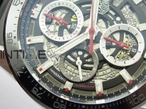 Calibre Heuer 01 Chrono 43mm SS XF 1:1 Best Edition Skeleton Dial on Rubber Strap A1887
