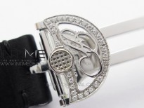 Reine de Naples 8928BB 33mm SS ZF 1:1 Best Edition White MOP Dial Roman Markers Diamonds Bezel on Black Fabric Strap A537