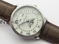Villeret 6654 SS Complicated Function OMF 1:1 Best Edition White Dial on Brown Leather Strap A6654 V3
