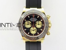 Daytona YG 116518LN JH Best Black Dial Gold Subdial On Rubber Strap A4130 (Free XS rubber strap)