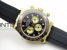 Daytona YG 116518LN JH Best Black Dial Gold Subdial On Rubber Strap A4130 (Free XS rubber strap)