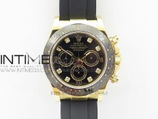 Daytona YG 116518LN JH Best Black Dial Diamond Markers On Rubber Strap A4130 (Free XS rubber strap)
