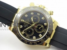 Daytona YG 116518LN JH Best Black Dial Diamond Markers On Rubber Strap A4130 (Free XS rubber strap)