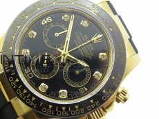 Daytona YG 116518LN JH Best Black Dial Diamond Markers On Rubber Strap A4130 (Free XS rubber strap)