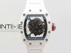 RM035-02 Real White Ceramic Case V2 KVF Best Edition Skeleton Dial Red Crown on White Rubber Strap MIYOTA8215