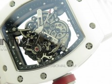 RM035-02 Real White Ceramic Case V2 KVF Best Edition Skeleton Dial Red Crown on White Rubber Strap MIYOTA8215