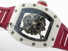 RM035-02 Real White Ceramic Case V2 KVF Best Edition Skeleton Dial Red Crown on Red Rubber Strap MIYOTA8215