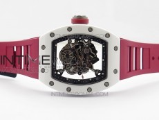 RM035-02 Real White Ceramic Case V2 KVF Best Edition Skeleton Dial Red Crown on Red Rubber Strap MIYOTA8215