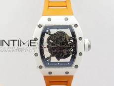 RM035-02 Real White Ceramic Case V2 KVF Best Edition Skeleton Dial White Crown on Orange Rubber Strap MIYOTA8215