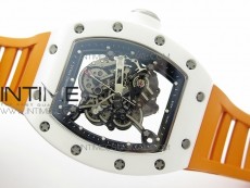 RM035-02 Real White Ceramic Case V2 KVF Best Edition Skeleton Dial White Crown on Orange Rubber Strap MIYOTA8215