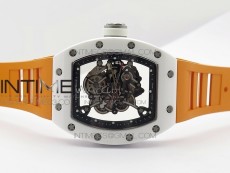 RM035-02 Real White Ceramic Case V2 KVF Best Edition Skeleton Dial White Crown on Orange Rubber Strap MIYOTA8215
