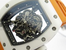 RM035-02 Real White Ceramic Case V2 KVF Best Edition Skeleton Dial White Crown on Orange Rubber Strap MIYOTA8215