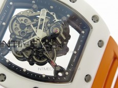 RM035-02 Real White Ceramic Case V2 KVF Best Edition Skeleton Dial White Crown on Orange Rubber Strap MIYOTA8215