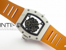 RM035-02 Real White Ceramic Case V2 KVF Best Edition Skeleton Dial White Crown on Orange Rubber Strap MIYOTA8215
