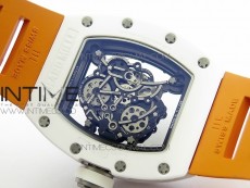 RM035-02 Real White Ceramic Case V2 KVF Best Edition Skeleton Dial White Crown on Orange Rubber Strap MIYOTA8215