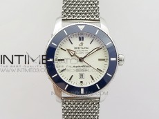 Super Ocean Heritage Blue Ceramic Bezel SS White Dial on SS Bracelet A2824