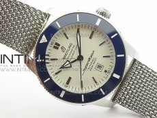 Super Ocean Heritage Blue Ceramic Bezel SS White Dial on SS Bracelet A2824