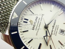 Super Ocean Heritage Blue Ceramic Bezel SS White Dial on SS Bracelet A2824