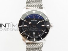 Super Ocean Heritage Black Ceramic Bezel SS Black Dial on SS Bracelet A2824