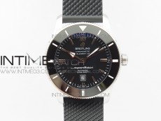 Super Ocean Heritage Black Ceramic Bezel SS Black Dial on Rubber Strap A2824
