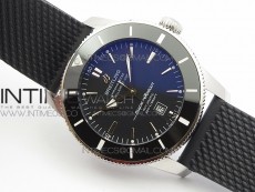 Super Ocean Heritage Black Ceramic Bezel SS Black Dial on Rubber Strap A2824