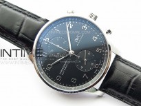 Portuguese IW371609 ZF V3 1:1 Best Edition SS Black Dial on Black Leather Strap A96355