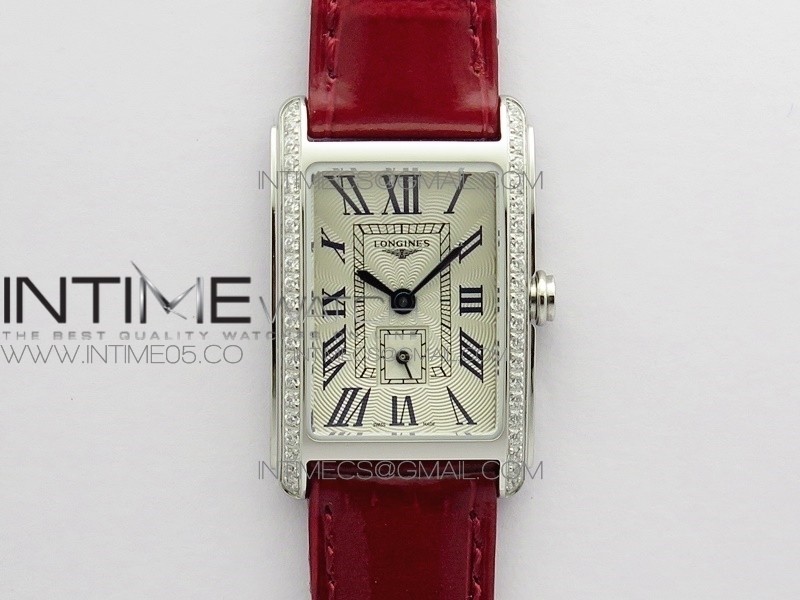 Doloevita SS Crystal Bezel 8848F 1:1 Best Edition Ivory White Textured Dial On Red Leather Strap Cal.L178.2