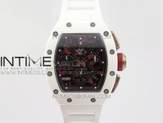RM011 RG Case Chronograph KVF 1:1 Best Edition White Ceramic Bezel Skeleton Dial on White Rubber Strap A7750