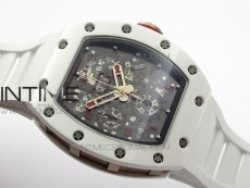 RM011 RG Case Chronograph KVF 1:1 Best Edition White Ceramic Bezel Skeleton Dial on White Rubber Strap A7750