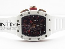 RM011 RG Case Chronograph KVF 1:1 Best Edition White Ceramic Bezel Skeleton Dial on White Rubber Strap A7750