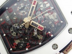 RM011 RG Case Chronograph KVF 1:1 Best Edition White Ceramic Bezel Skeleton Dial on White Rubber Strap A7750