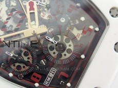 RM011 RG Case Chronograph KVF 1:1 Best Edition White Ceramic Bezel Skeleton Dial on White Rubber Strap A7750