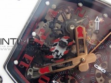 RM011 RG Case Chronograph KVF 1:1 Best Edition White Ceramic Bezel Skeleton Dial on White Rubber Strap A7750