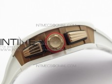 RM011 RG Case Chronograph KVF 1:1 Best Edition White Ceramic Bezel Skeleton Dial on White Rubber Strap A7750