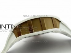 RM011 RG Case Chronograph KVF 1:1 Best Edition White Ceramic Bezel Skeleton Dial on White Rubber Strap A7750